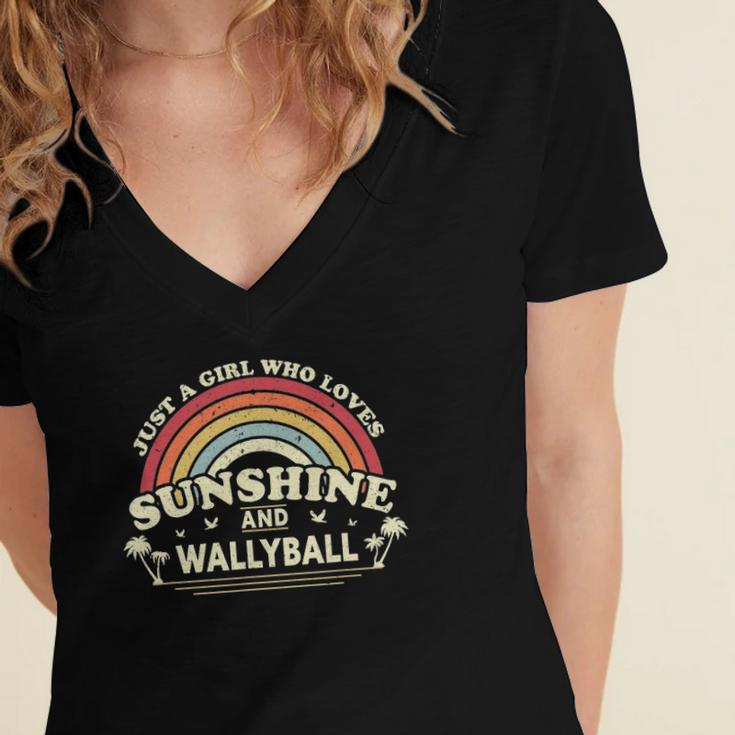 Wallyball A Girl Who Loves Sunshine And Wallyball Women's Jersey Short Sleeve Deep V-Neck Tshirt