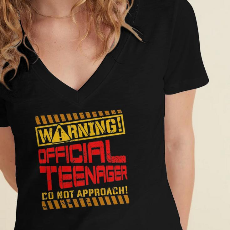 Warning Official Teenager Do Not Approach 13Th Birthday Women's Jersey Short Sleeve Deep V-Neck Tshirt