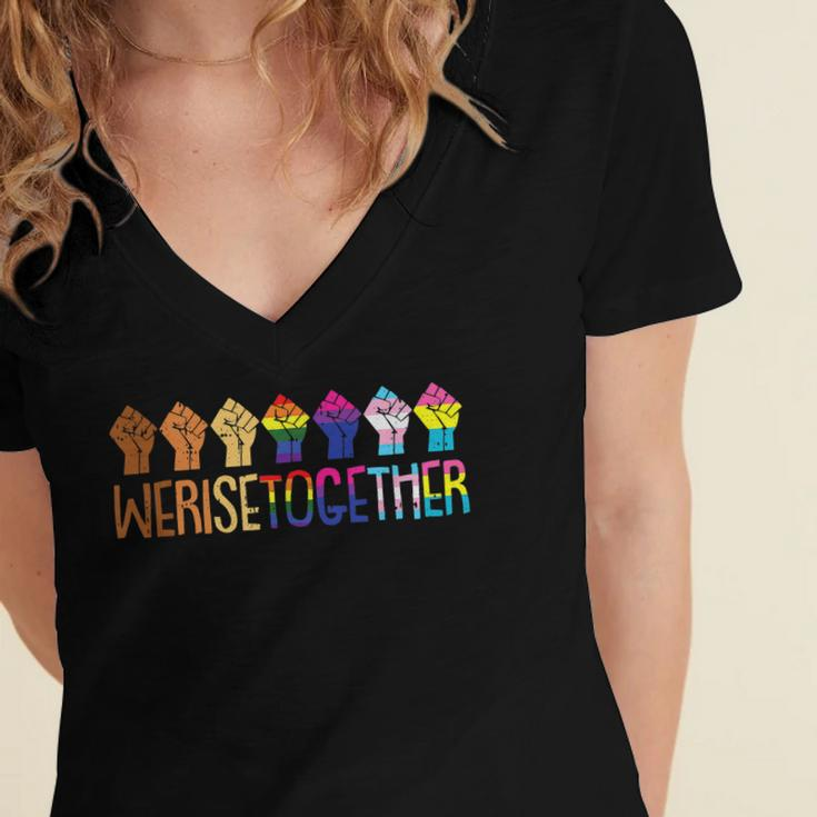We Rise Together Lgbt Q Pride Social Justice Equality AllyWomen's Jersey Short Sleeve Deep V-Neck Tshirt