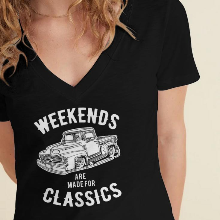 Weekend Classics Vintage Truck Women's Jersey Short Sleeve Deep V-Neck Tshirt