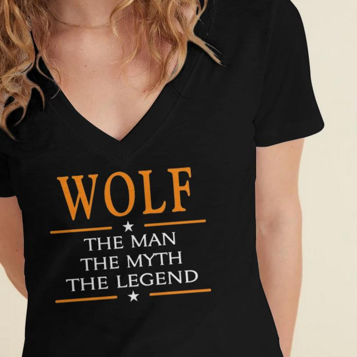 Wolf Name Gift Wolf The Man The Myth The Legend Women's Jersey Short Sleeve Deep V-Neck Tshirt