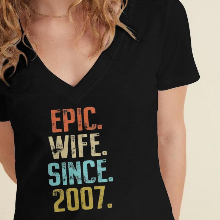 Womens 15Th Wedding Anniversary For Her Best Epic Wife Since 2007 Married Couples Women's Jersey Short Sleeve Deep V-Neck Tshirt