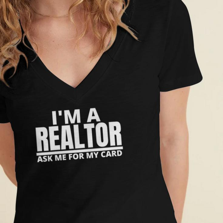 Womens Ask Me For My Card I Am A Realtor Real Estate Women's Jersey Short Sleeve Deep V-Neck Tshirt