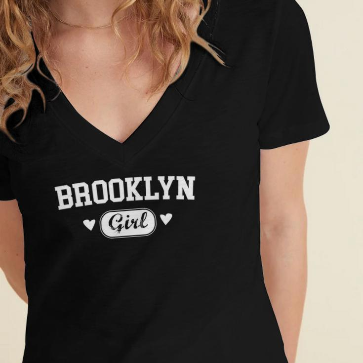 Womens Brooklyn Girl New York Born Raised Home State Pride Gift Women's Jersey Short Sleeve Deep V-Neck Tshirt