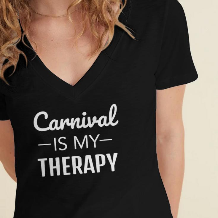 Womens Carnival Is My Therapy Caribbean Soca Women's Jersey Short Sleeve Deep V-Neck Tshirt