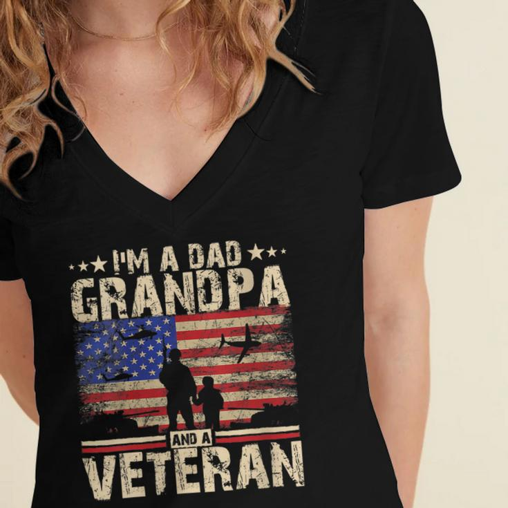 Womens Fathers Day | 4Th Of July | Im A Dad Grandpa And A Veteran Women's Jersey Short Sleeve Deep V-Neck Tshirt