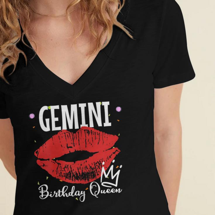 Womens Gemini Birthday Queen Women's Jersey Short Sleeve Deep V-Neck Tshirt