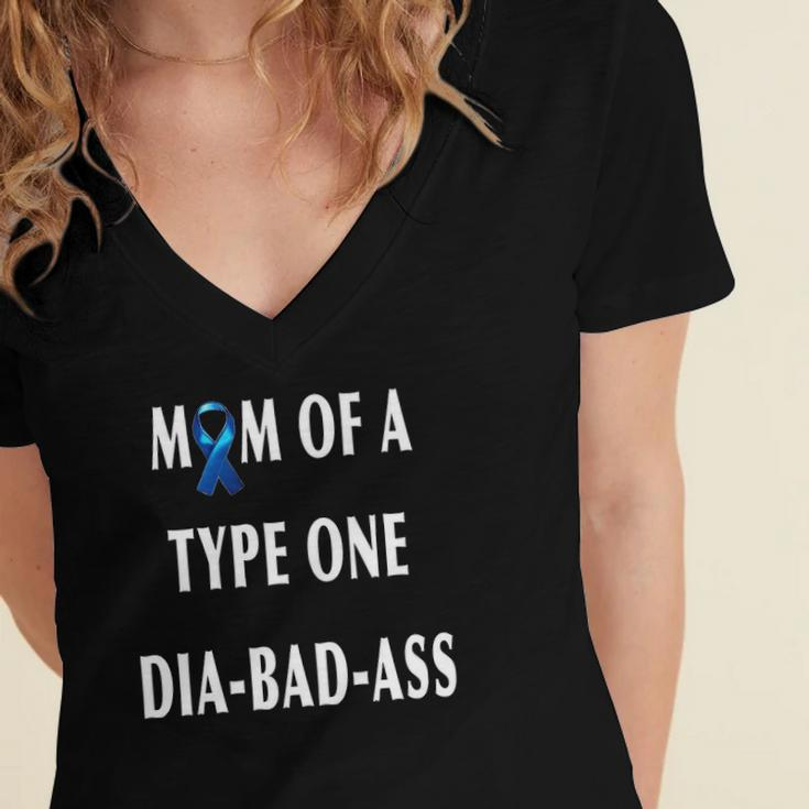 Womens Mom Of A Type One Dia-Bad-Ass Diabetic Son Or Daughter Gift Women's Jersey Short Sleeve Deep V-Neck Tshirt