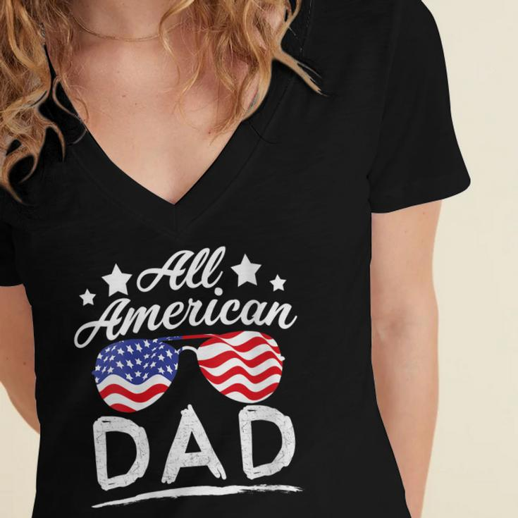 Womens Patriotic All American Dad Father 4Th Of July Dad Women's Jersey Short Sleeve Deep V-Neck Tshirt
