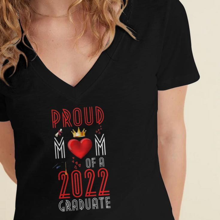 Womens Proud Mom Of A 2022 Graduate Graduation 2022 Mother Red Women's Jersey Short Sleeve Deep V-Neck Tshirt