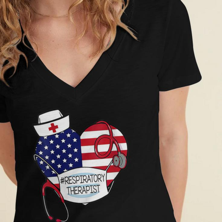 Womens Respiratory Therapist Love America 4Th Of July For Nurse Dad Women's Jersey Short Sleeve Deep V-Neck Tshirt