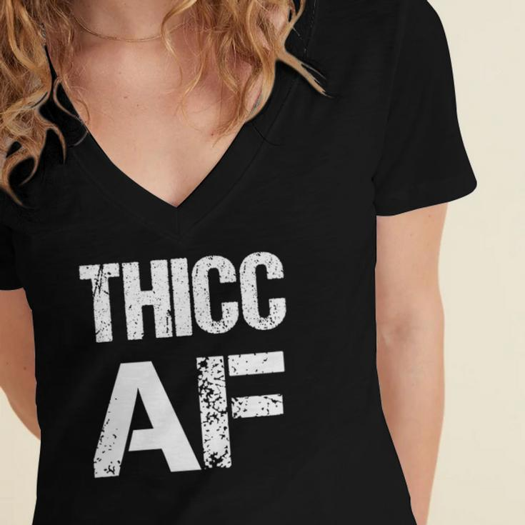 Womens Thicc Af Funny Meme Women's Jersey Short Sleeve Deep V-Neck Tshirt