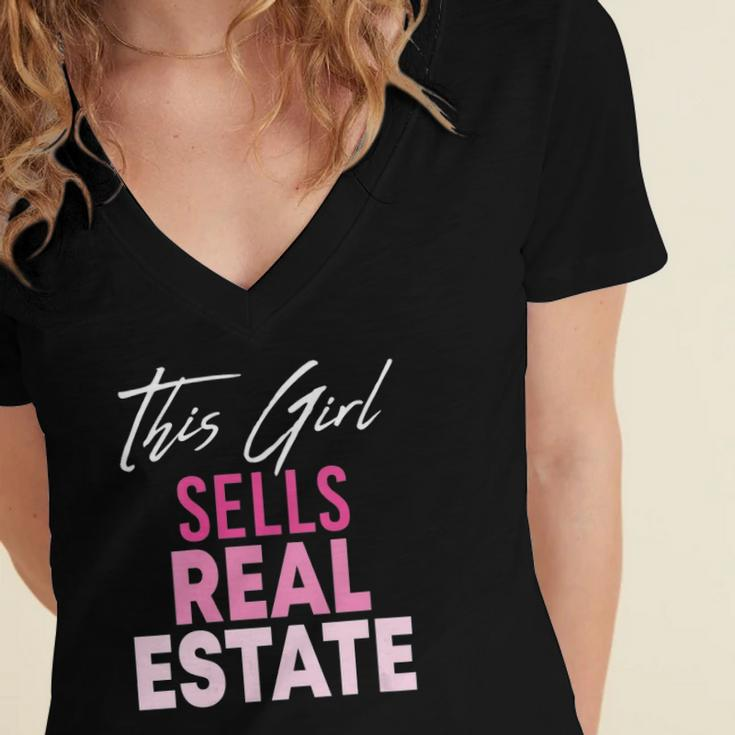 Womens This Girl Sells Real Estate Realtor Real Estate Agent Broker Women's Jersey Short Sleeve Deep V-Neck Tshirt