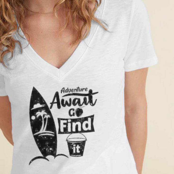 Adventure Await Go Find Itsummer Shirt Travel Tee Adventure Shirts Action Shirt Funny Tees Graphic Tees Women's Jersey Short Sleeve Deep V-Neck Tshirt