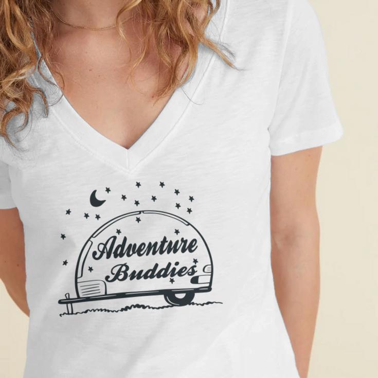 Adventure Buddies Couples Adventure Gift Travel Gift Road Trip Gift Gift For Family Travel Women's Jersey Short Sleeve Deep V-Neck Tshirt