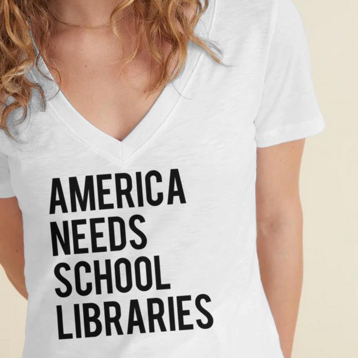 America Needs School Libraries Women's Jersey Short Sleeve Deep V-Neck Tshirt