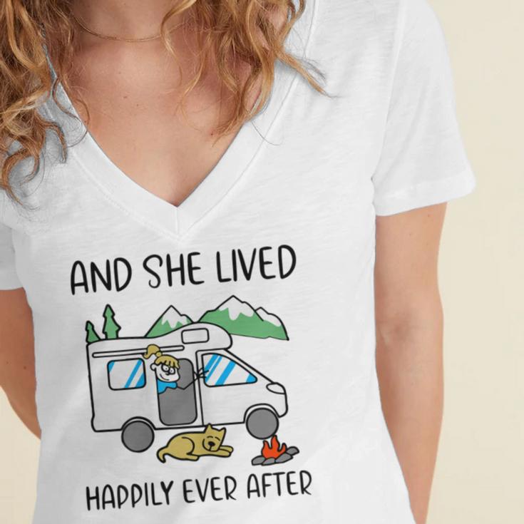 And She Lived Happily Ever After Women's Jersey Short Sleeve Deep V-Neck Tshirt