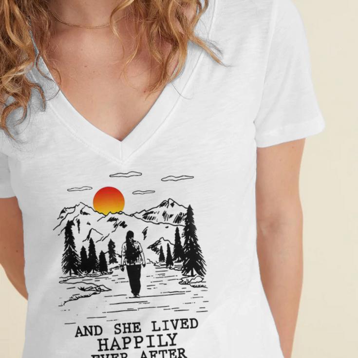 And She Lived Happily Ever After Women's Jersey Short Sleeve Deep V-Neck Tshirt