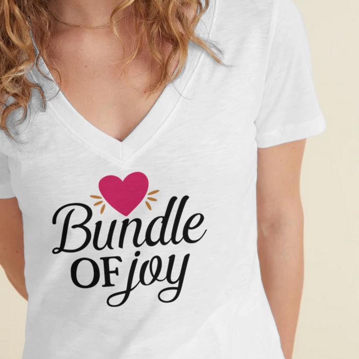 Baby Shower Text Design Bundle Of Joy Heart Women's Jersey Short Sleeve Deep V-Neck Tshirt