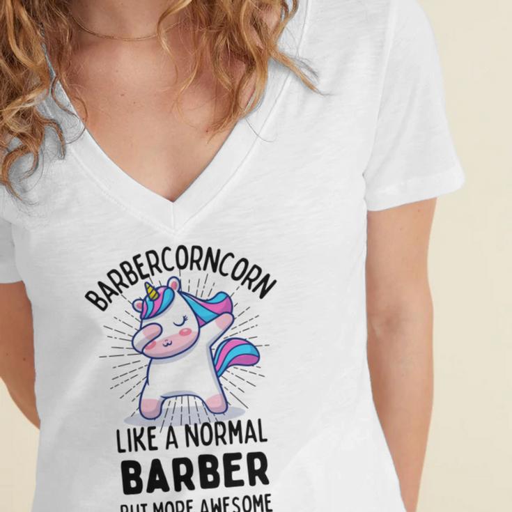 Barbercorn Funny Unicorn Dabbing Gift Like A Normal Barber But More Awesome Women's Jersey Short Sleeve Deep V-Neck Tshirt