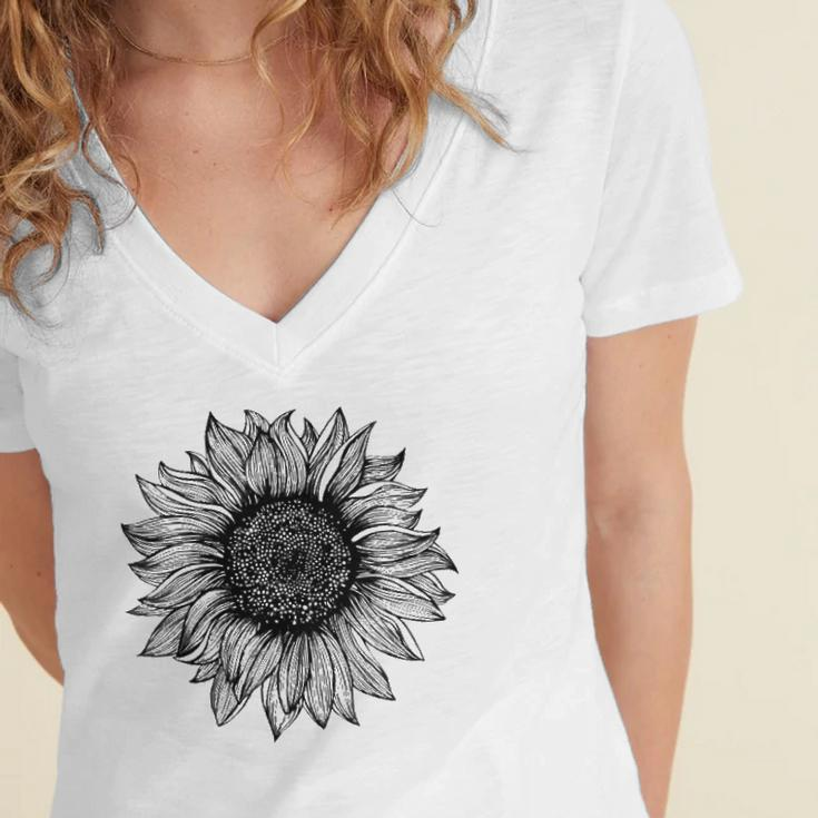Be Kind Sunflower Minimalistic Flower Plant Artwork Women's Jersey Short Sleeve Deep V-Neck Tshirt