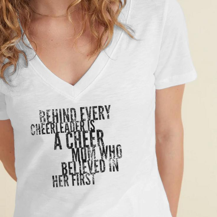 Behind Every Cheerleader - Mom That Believed - Proud Cheer Women's Jersey Short Sleeve Deep V-Neck Tshirt