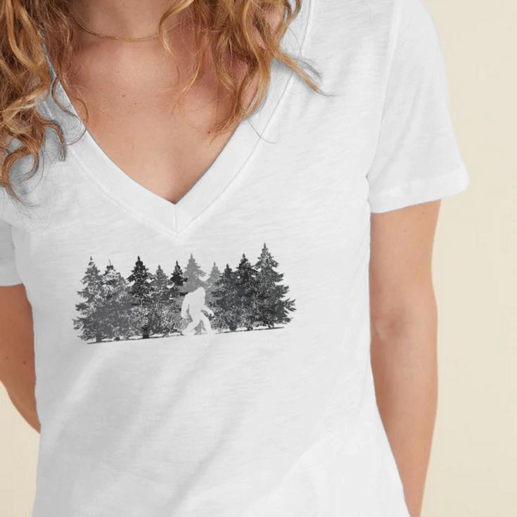 Bigfoot In The Forest Women's Jersey Short Sleeve Deep V-Neck Tshirt