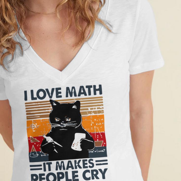 Black Cat I Love Math It Makes People Cry Women's Jersey Short Sleeve Deep V-Neck Tshirt