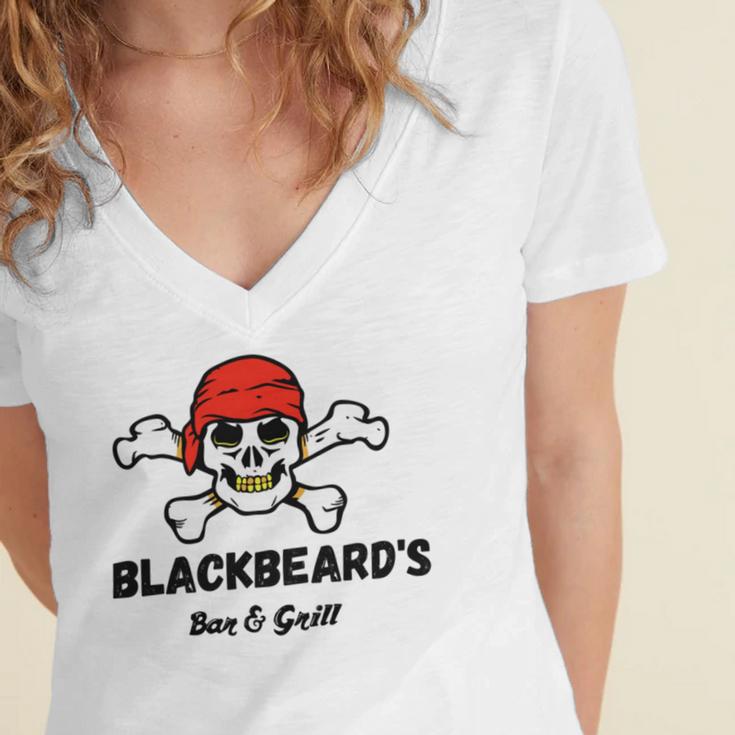 Blackbeards Bar Grill Women's Jersey Short Sleeve Deep V-Neck Tshirt