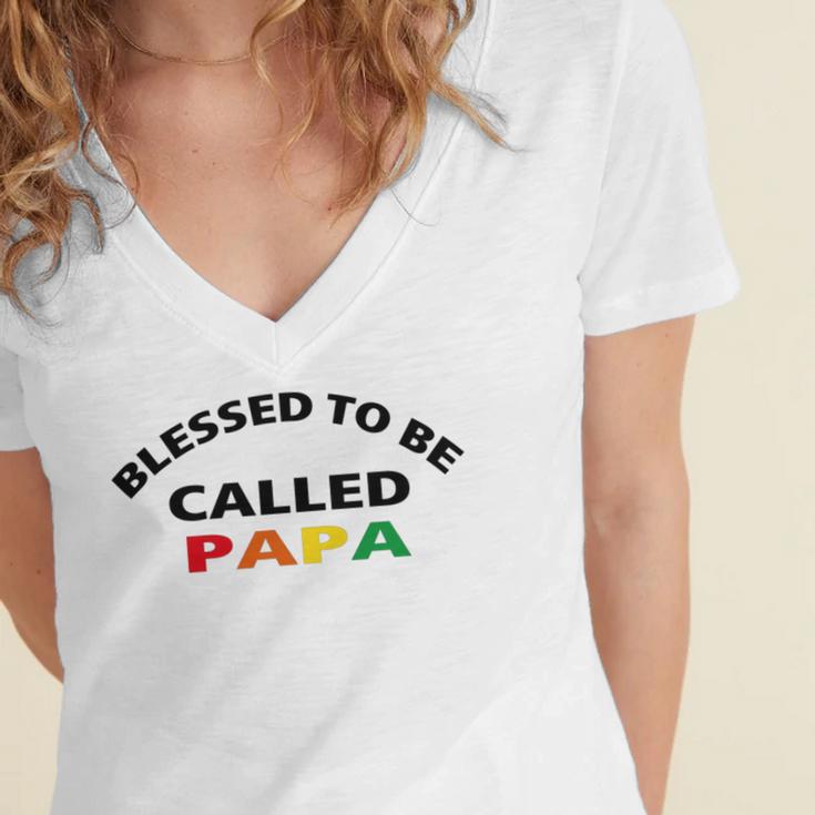 Blessed To Be Called Papa Sticker Women's Jersey Short Sleeve Deep V-Neck Tshirt