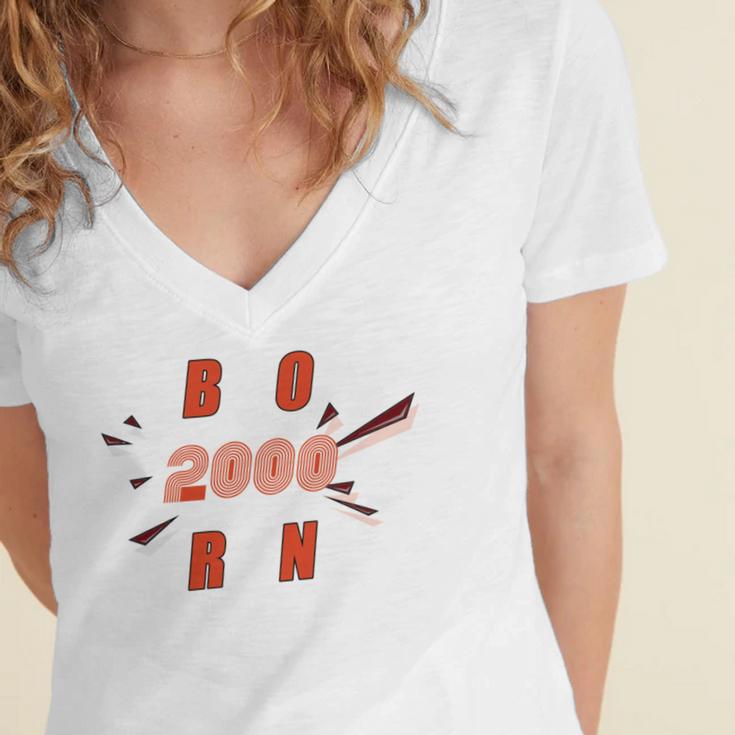 Born 2000 Funny And Best Gift Women's Jersey Short Sleeve Deep V-Neck Tshirt