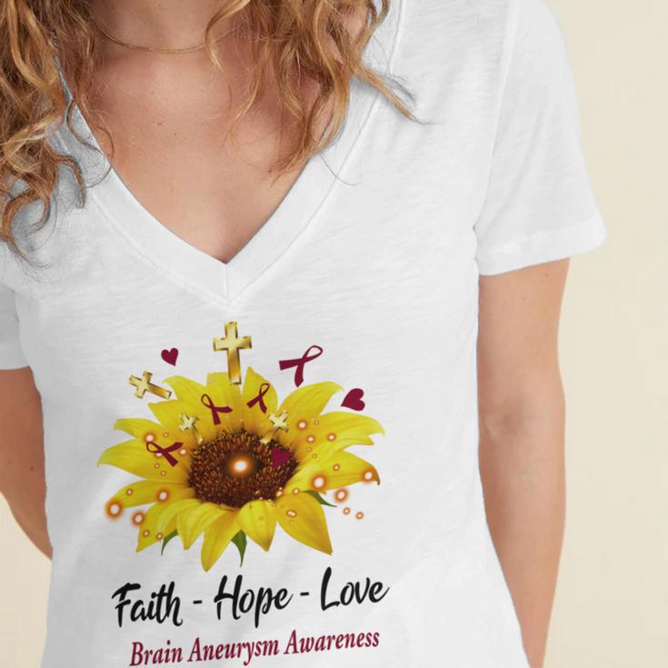 Brain Aneurysm Awareness Faith Hope Love Women's Jersey Short Sleeve Deep V-Neck Tshirt