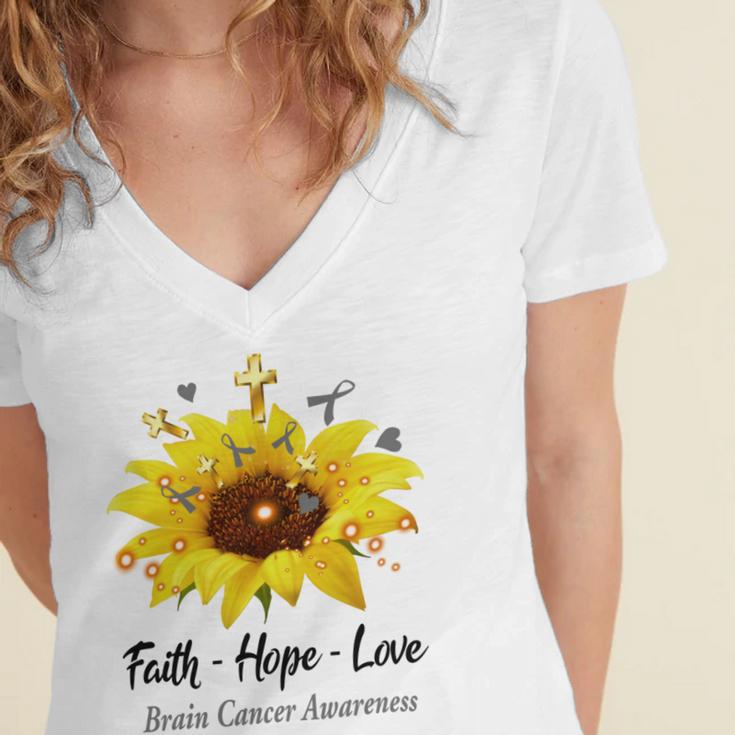 Brain Cancer Awareness Faith Hope Love Women's Jersey Short Sleeve Deep V-Neck Tshirt