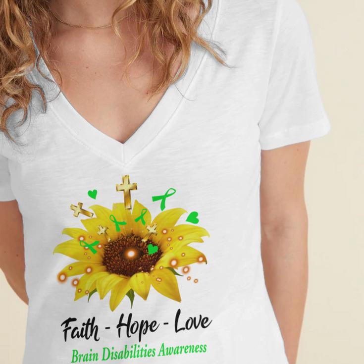 Brain Disabilities Awareness Faith Hope Love Women's Jersey Short Sleeve Deep V-Neck Tshirt