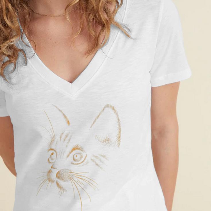 Cat Got Your Soul V2 Women's Jersey Short Sleeve Deep V-Neck Tshirt