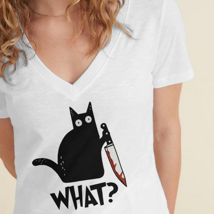 Cat What Murderous Black Cat With Knife Women's Jersey Short Sleeve Deep V-Neck Tshirt