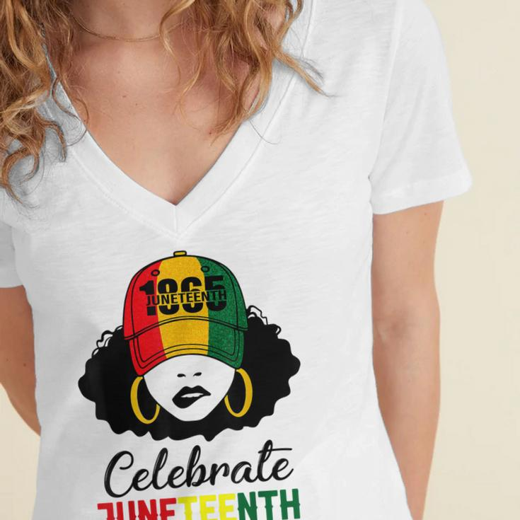 Celebrate Junenth 1865 Black Girl Magic Melanin Women Women's Jersey Short Sleeve Deep V-Neck Tshirt