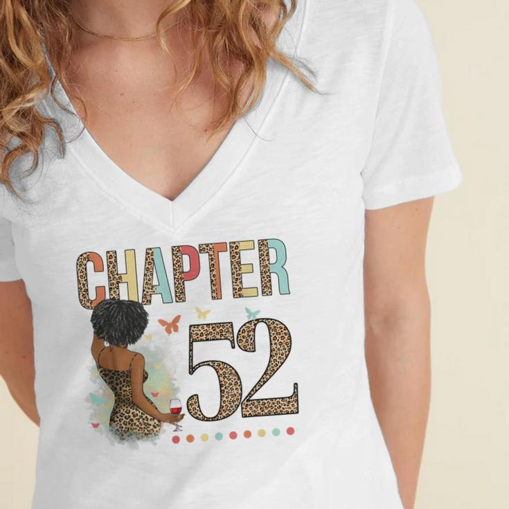 Chapter 52 Years Old 52Nd Birthday Leopard Afro Black Womens Women's Jersey Short Sleeve Deep V-Neck Tshirt