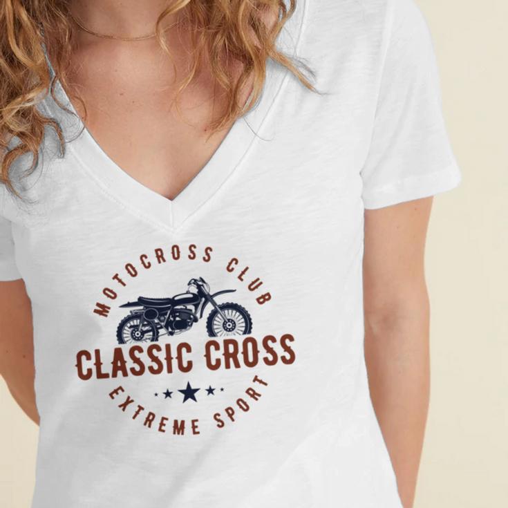 Classic Motor Cross Club Women's Jersey Short Sleeve Deep V-Neck Tshirt