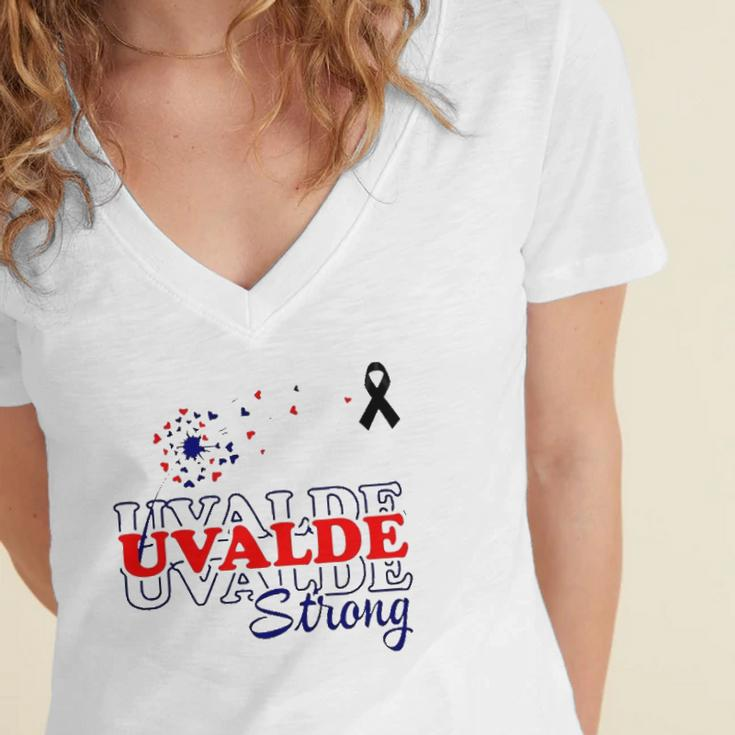 Dandelion Uvalde Strong Texas Strong Pray Protect Kids Not Guns Women's Jersey Short Sleeve Deep V-Neck Tshirt