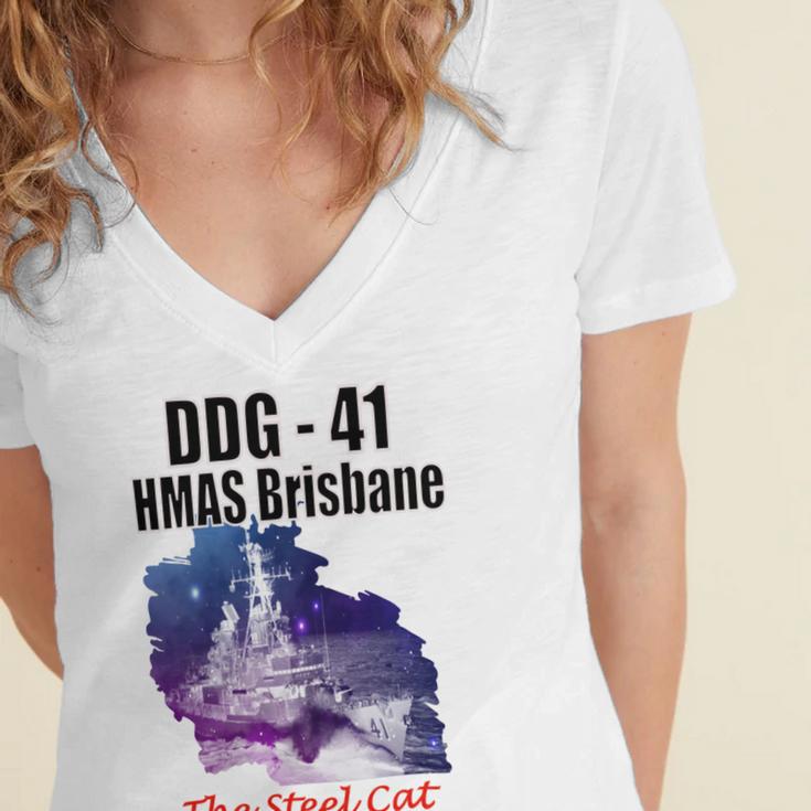 Ddg - 41 Hmas Brisbane Women's Jersey Short Sleeve Deep V-Neck Tshirt