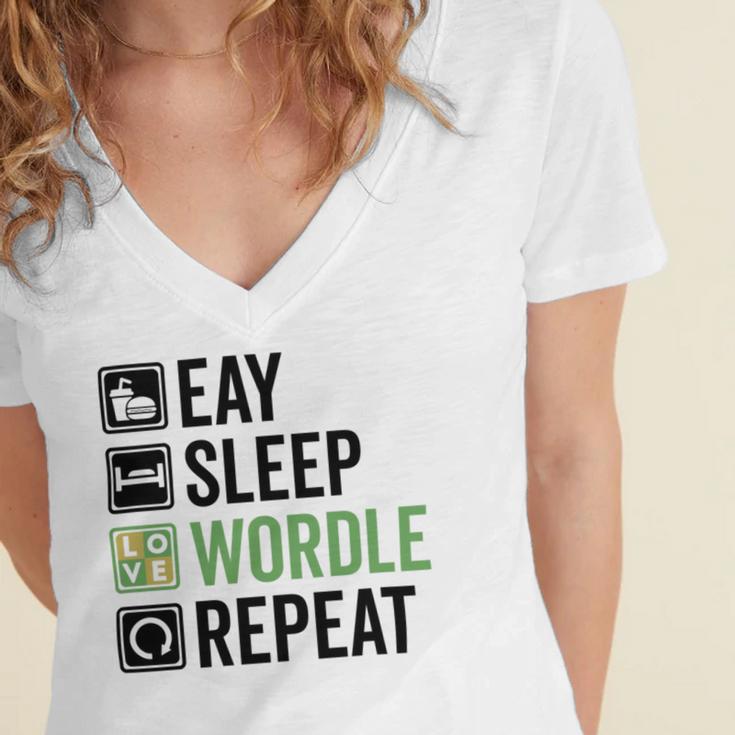 Eat Eat Sleep Wordle Repeat Wordle Lover Wordle Addict Women's Jersey Short Sleeve Deep V-Neck Tshirt