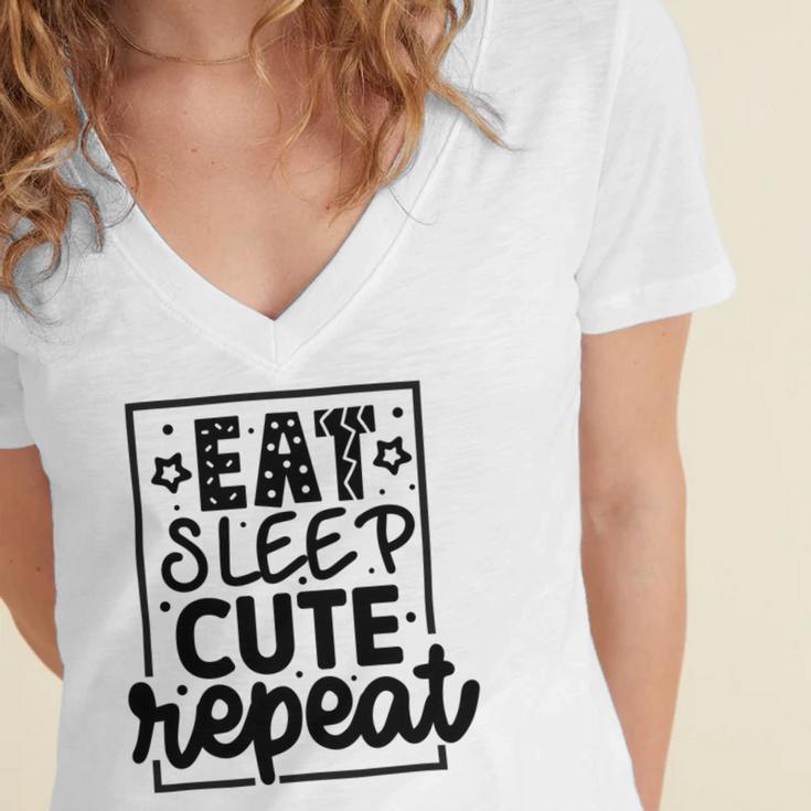 Eat Sleep Cute Repeat Graphic Design For Babys Women's Jersey Short Sleeve Deep V-Neck Tshirt