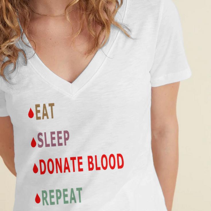 Eat Sleep Donate Blood Repeat Blood Donation Blood Donation Awareness Women's Jersey Short Sleeve Deep V-Neck Tshirt