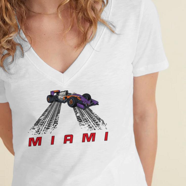 F 1 Miami Gp Aqua Women's Jersey Short Sleeve Deep V-Neck Tshirt