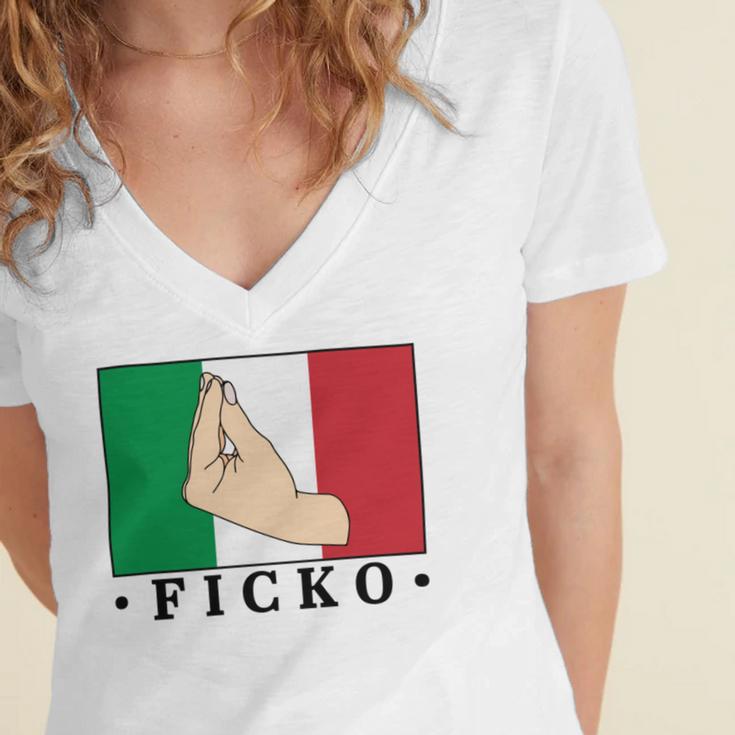 Ficko Italian Hand Sign Women's Jersey Short Sleeve Deep V-Neck Tshirt