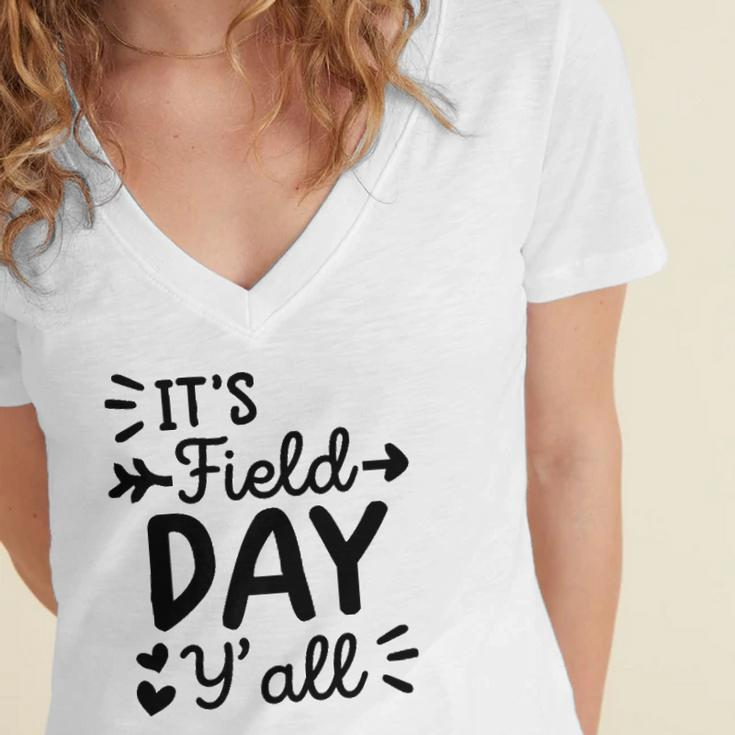 Field Day Green For Teacher Field Day Tee School Women's Jersey Short Sleeve Deep V-Neck Tshirt