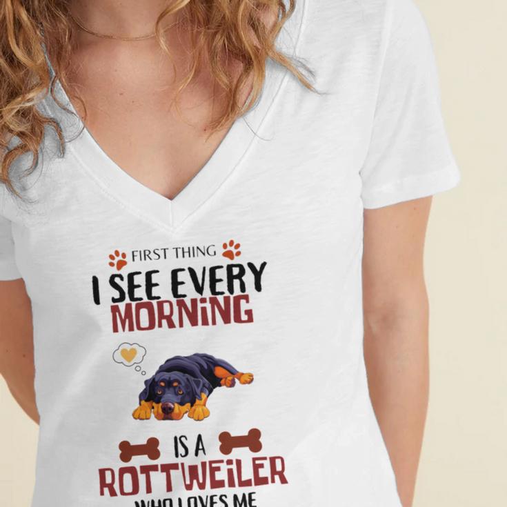 First Thing See Every Morning Is A Rottweiler Who Loves Me Women's Jersey Short Sleeve Deep V-Neck Tshirt