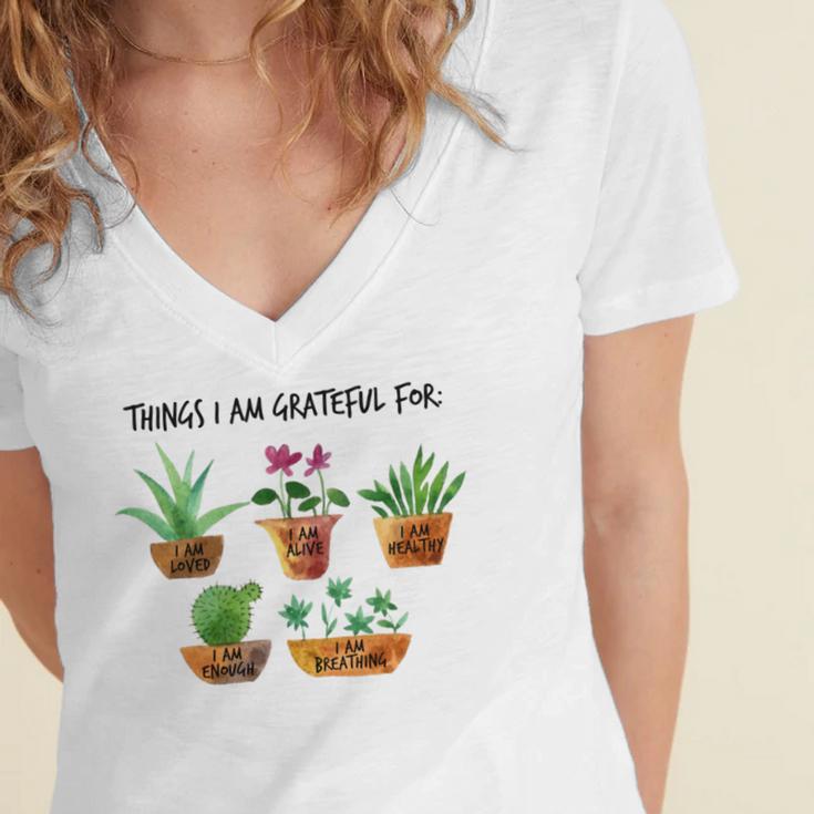 Five Quotes On The Importance Of Being Grateful Women's Jersey Short Sleeve Deep V-Neck Tshirt