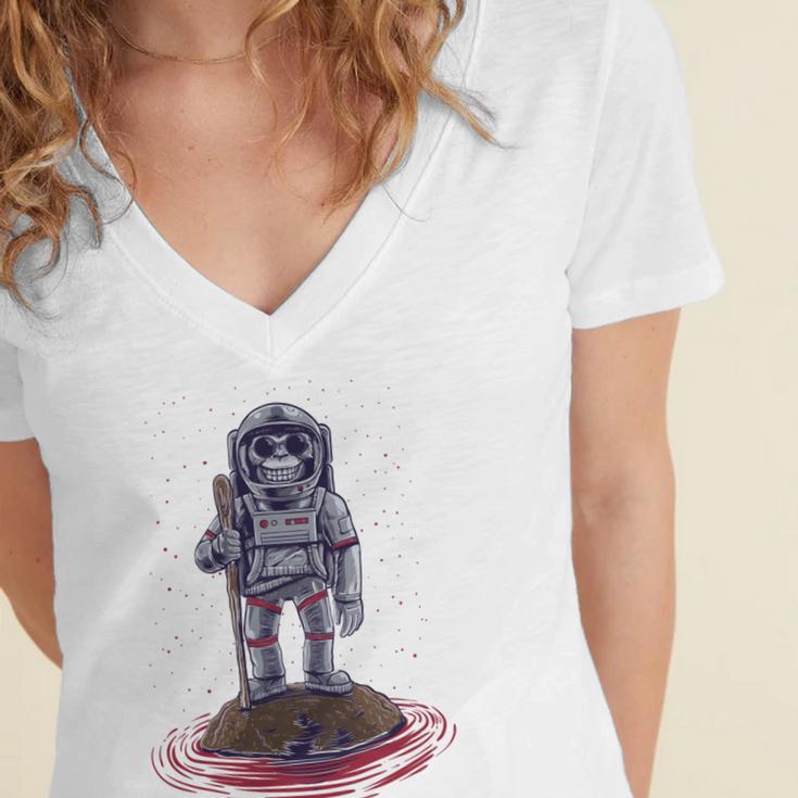 Funny Astronaut Monkey V3 Women's Jersey Short Sleeve Deep V-Neck Tshirt